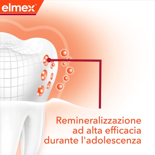Dente con illustrazione che evidenzia la rimineralizzazione efficace durante l’adolescenza.