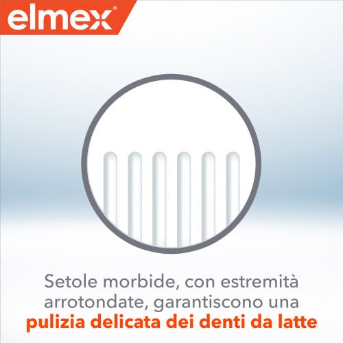 Setole morbide, con estremita arrotondate, garantiscono una pulizia delicata dei denti da latte