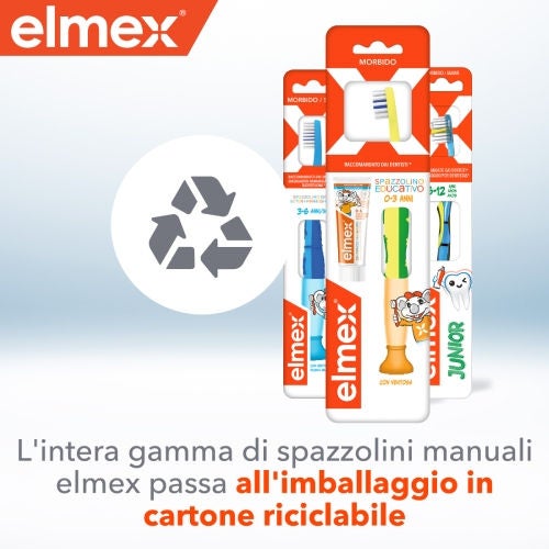 L'intera gamma di spazzolini manuali elmex passa all'imballaggio in cartone riciclabile.