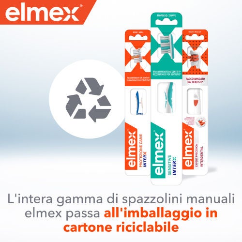 L'intera gamma di spazzolini manuali elmex passa all'imballaggio in cartone riciclabile.