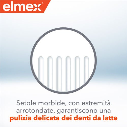Setole morbide, con estremita arrotondate, garantiscono una pulizia delicata dei denti da latte