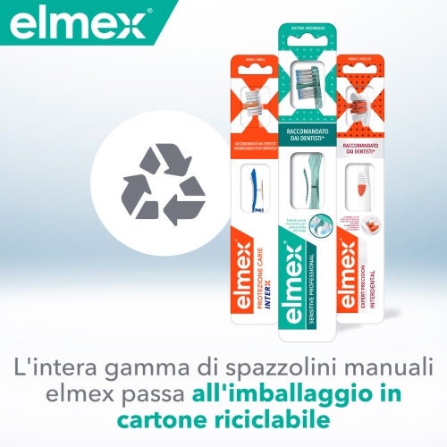 L'intera gamma di spazzolini manuali elmex passa all'imballaggio in cartone riciclabile.